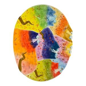Studio Designworks Handpainted Ceramic Oval Platter Whimsical Cats Colorful‎